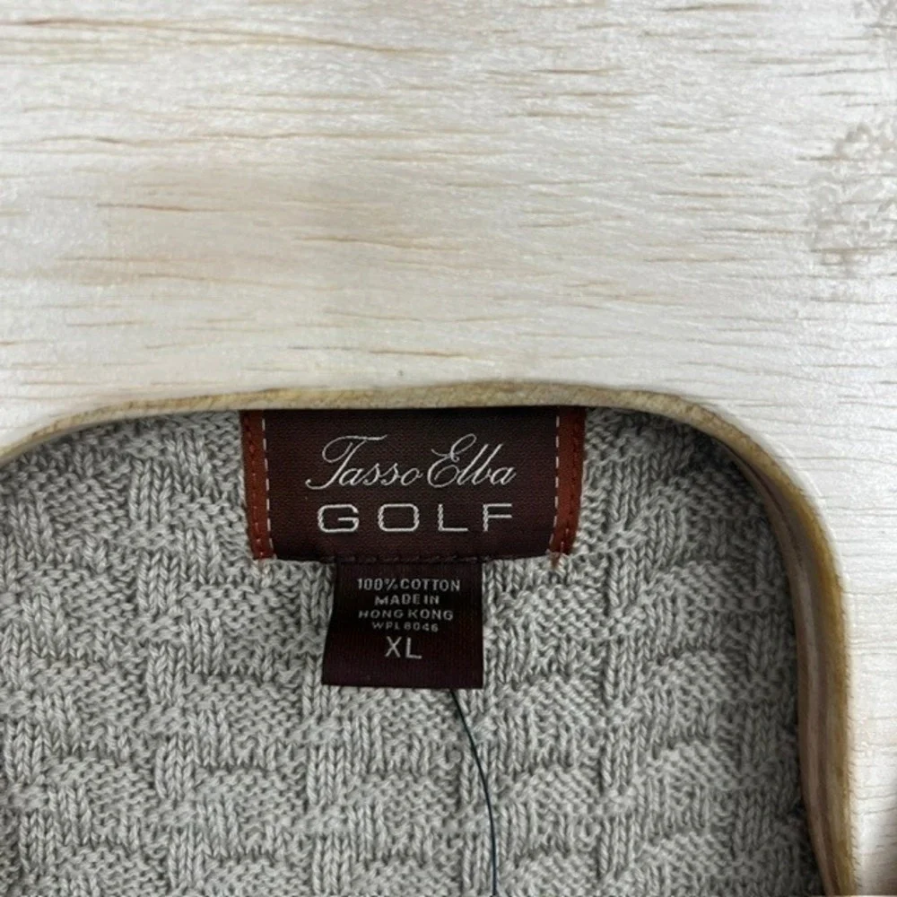 NWT Tasso Elba Golf Men's XL Dune Tan Basketweave V-Neck Cotton Sweater Vest